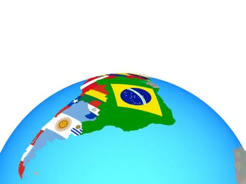 Map of Latin America with flags on globe Stock Illustration