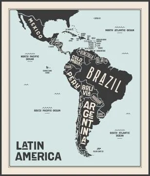 Map Latin America. Poster map of Latin America Stock Illustration