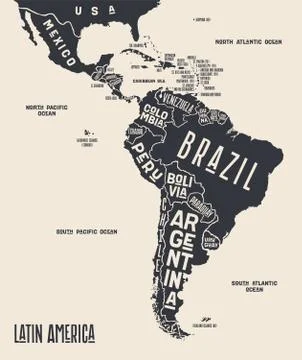 Map Latin America. Poster map of Latin America Stock Illustration