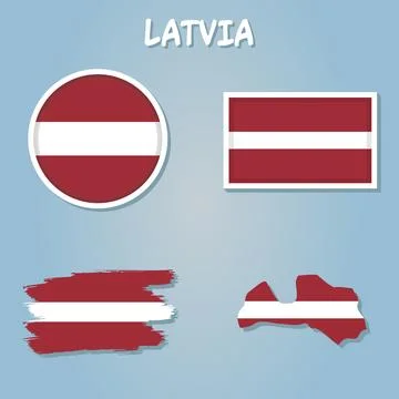 Map of Latvia on a blue background, Flag of Latvia on it. Stock Illustration