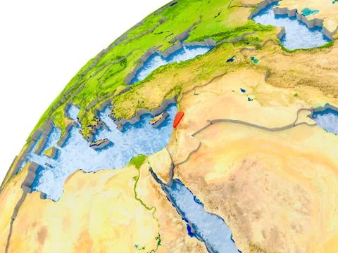 Map of Lebanon in red on globe Stock Photos