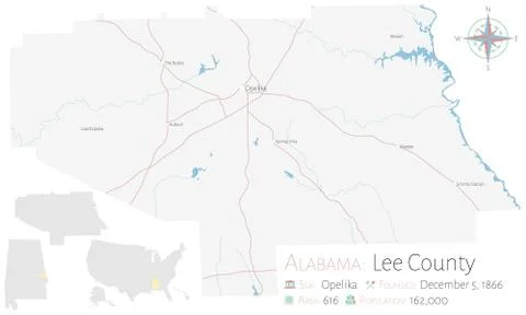 Map of Lee County in Alabama Stock Illustration
