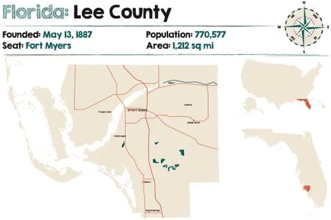 Map of Lee County in Florida Stock Illustration