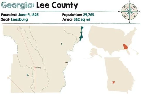 Map of Lee County in Georgia Stock Illustration
