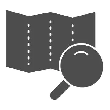 Map with lens solid icon. Search road vector illustration isolated on white Stock Illustration