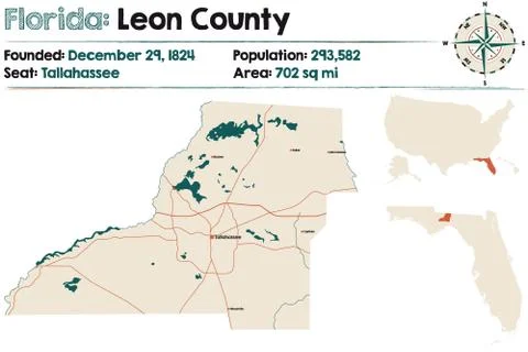 Map of Leon County in Florida Stock Illustration
