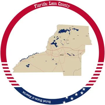 Map of Leon County in Florida, USA arranged in a circle. Stock Illustration