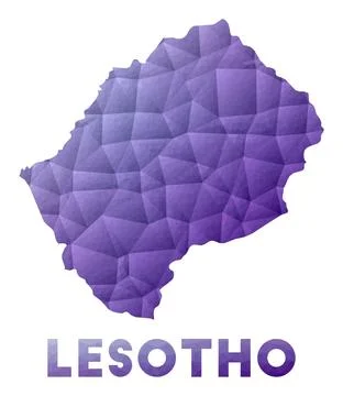 Map of Lesotho. Low poly illustration of the country. Purple geometric desi.. Illustrazione stock