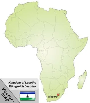 Map of lesotho with main cities in green Stock Illustration