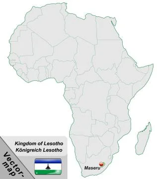Map of lesotho with main cities in pastel green Stock Illustration