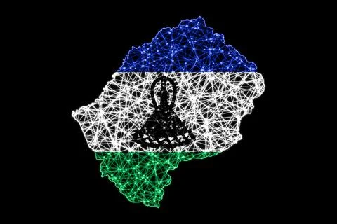 Map of Lesotho, Polygonal mesh line map Stock Illustration