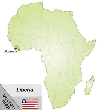 Map of liberia with main cities in green Stock Illustration
