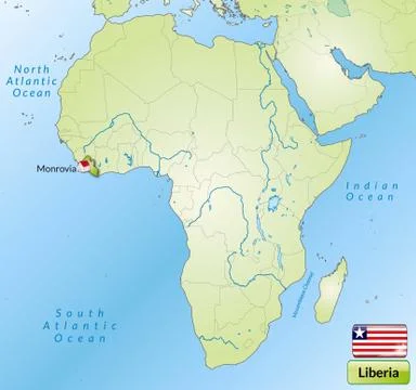 Map of liberia with main cities in green Stock Illustration