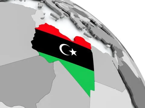 Map of Libya with flag on globe Foto stock