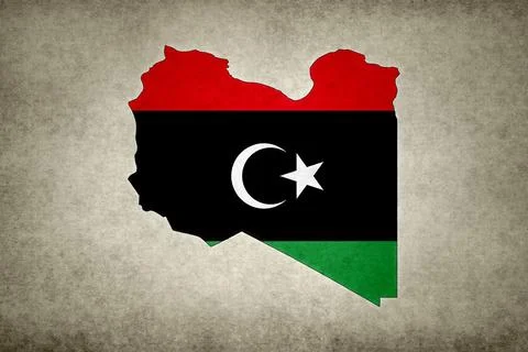 Map of Libya with its flag on a paper Stock Illustration