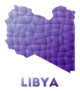 Map of Libya. Low poly illustration of the country. Purple geometric design.. Stock Illustration