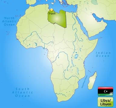 Map of libya with main cities in green Stock Illustration