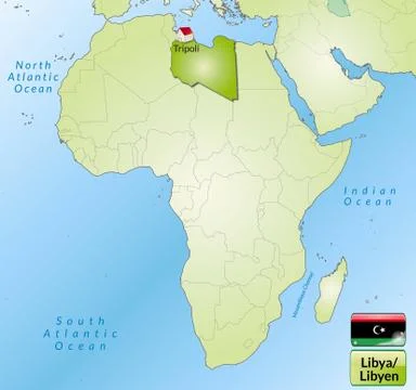 Map of libya with main cities in green Illustrazione stock