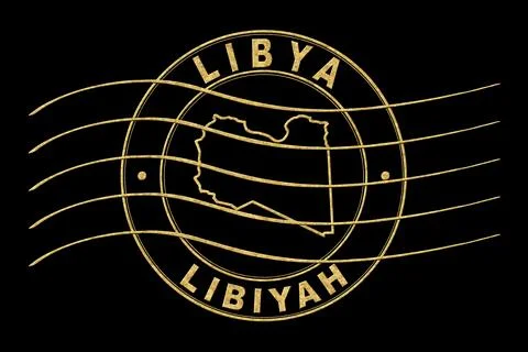 Map of Libya, Postal Passport Stamp, Travel Stamp Foto stock