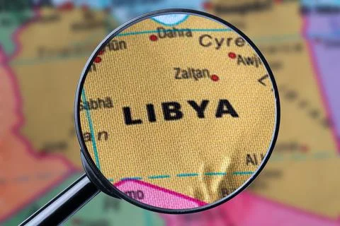 Map of LIBYA through magnifying glass. Stock Photos