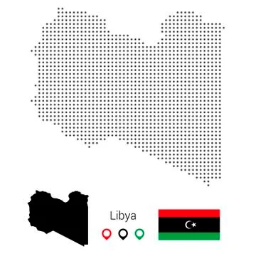 Map of Libya vector dotted, with flag and pin Stock Illustration