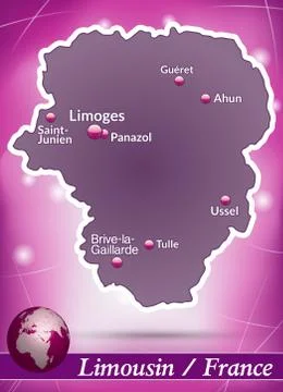 Map of limousin with abstract background in violet Stock Illustration