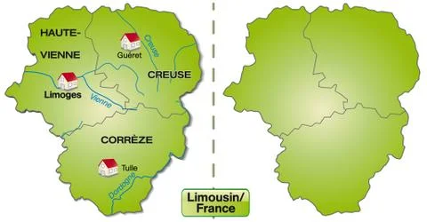 Map of limousin with borders in green Stock Illustration