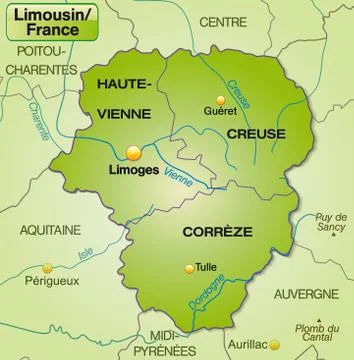 Map of limousin with borders in green Stock Illustration