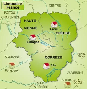 Map of limousin with borders in green Stock Illustration