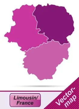 Map of limousin with borders in violet Stock Illustration