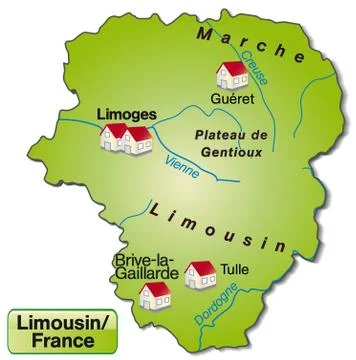 Map of limousin as an overview map in green Stock Illustration