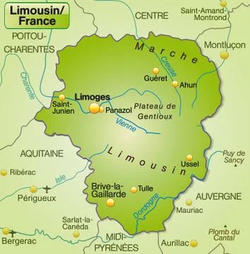 Map of limousin as an overview map in green Stock Illustration
