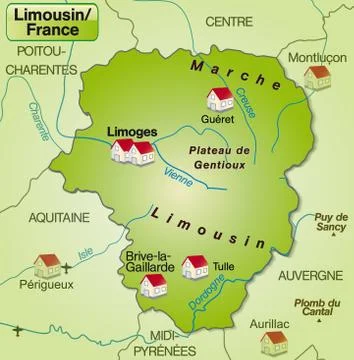 Map of limousin as an overview map in green Stock Illustration