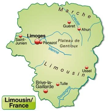 Map of limousin as an overview map in pastel green Stock Illustration
