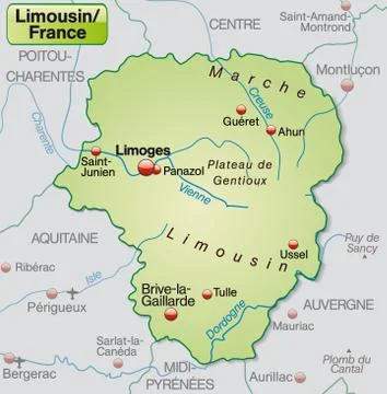 Map of limousin as an overview map in pastel green Stock Illustration