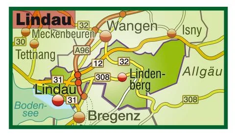 Map of lindau with highways Stock Illustration