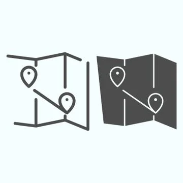 Map line and solid icon. Atlas with two pointers vector illustration isolated on Stock Illustration