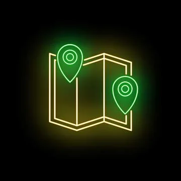 Map line art with two neon location pins Stock Illustration