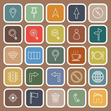 Map line flat icons on brown background Stock Illustration