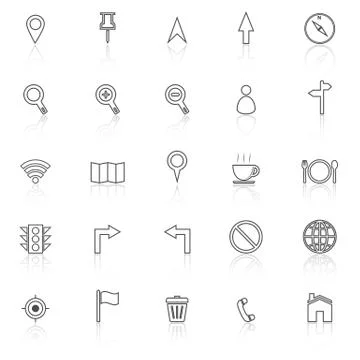 Map line icons with reflect on white background Stock Illustration