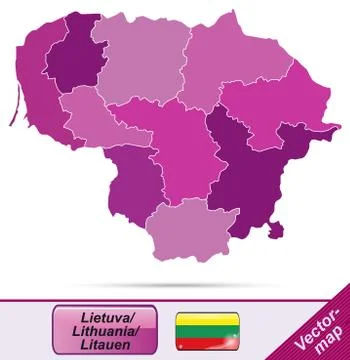 Map of lithuania with borders in violet Stock Illustration