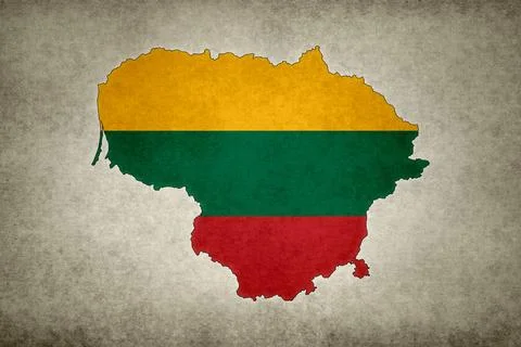 Map of Lithuania with its flag on a paper Stock Illustration