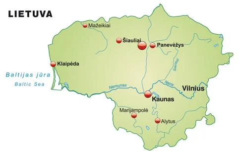 Map of lithuania as an overview map in pastel green Stock Illustration