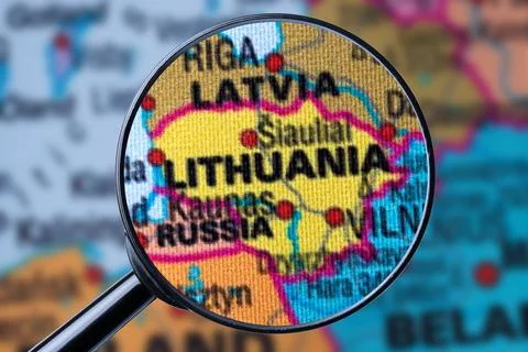 Map of LITHUANIA through magnifying glass. Stock Photos