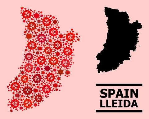 Map of Lleida Province - Composition of Covid Biohazard Infection Elements Stock Illustration