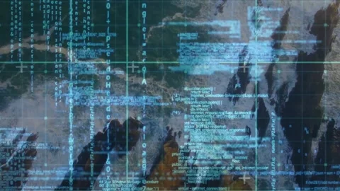 Map loading code streaming and zooming to crane where technician inspecting Stock Footage 319801018