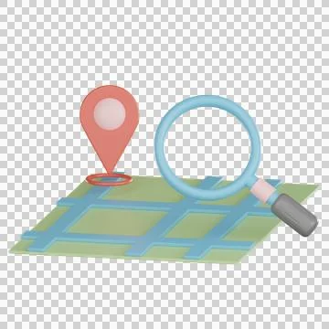 Map location 3d icon with pin and magnifier Stock Illustration