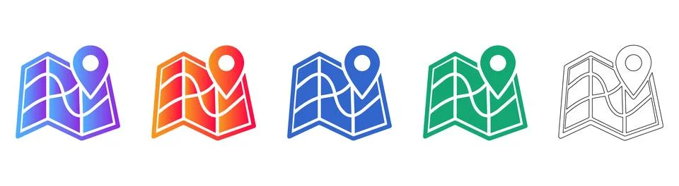 Map Location and Navigation Icon Set 库存插图