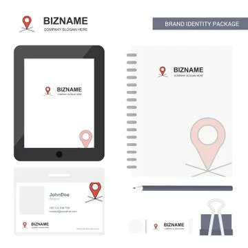 Map location Business Logo, Tab App, Diary PVC Employee Card and USB Brand St Stock Illustration