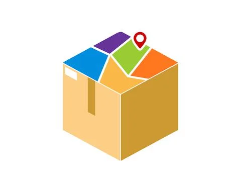 Map location on the delivery box package Stock Illustration